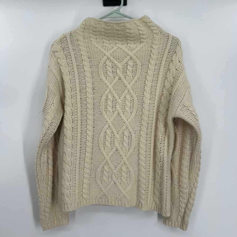 Hem & Thread Cream Cable Knit Mock Neck Sweater Womens Small Ivory Chunky Knit